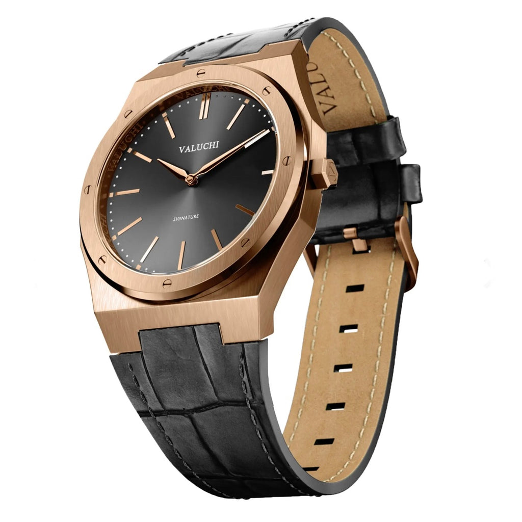 Date Master Series 40mm Leather Rose Gold Black