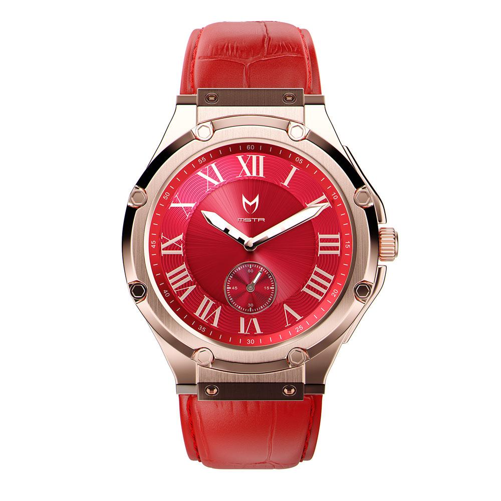 AU114CB- MSTR ULTRA ROSE GOLD / RED / LEATHER BAND