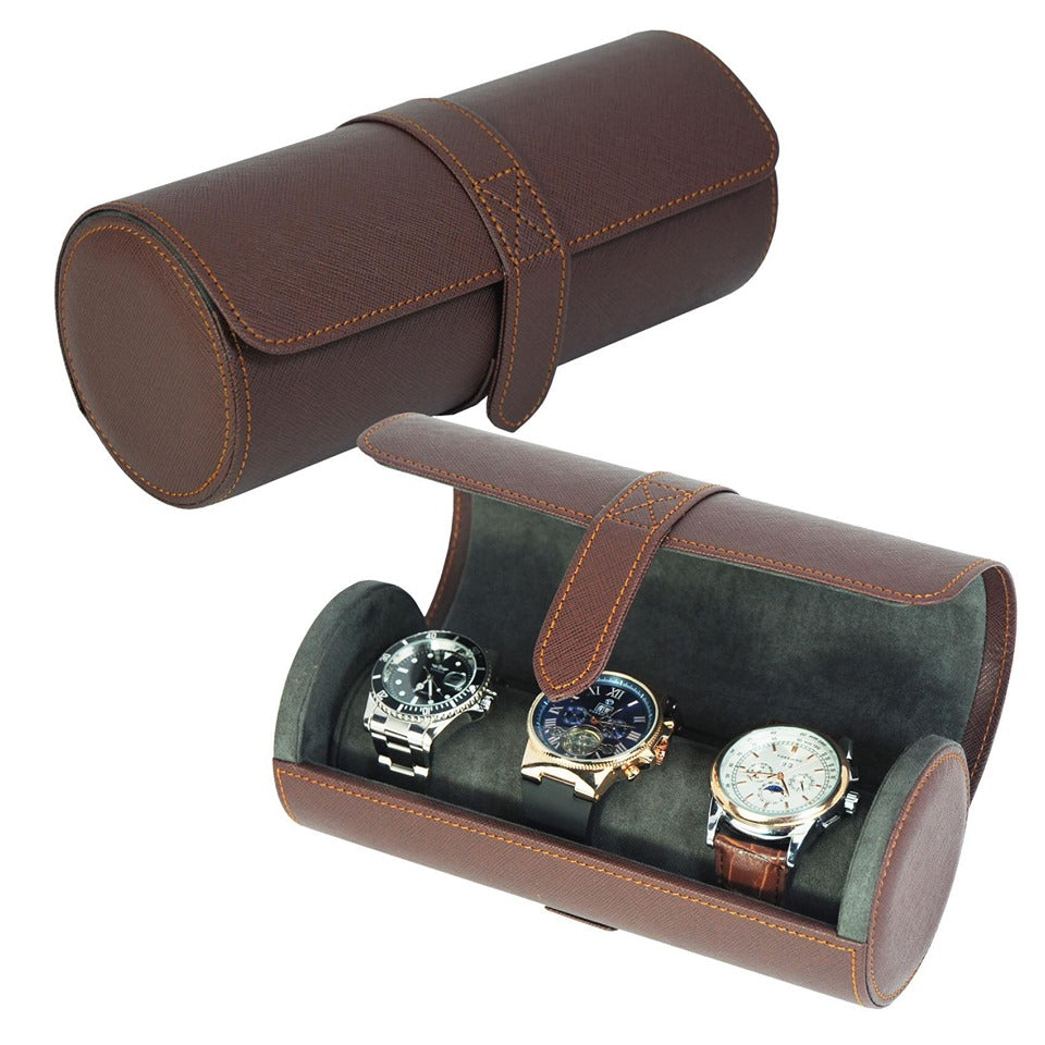 Leather Travel Case Watch Roll SW3502 DBR