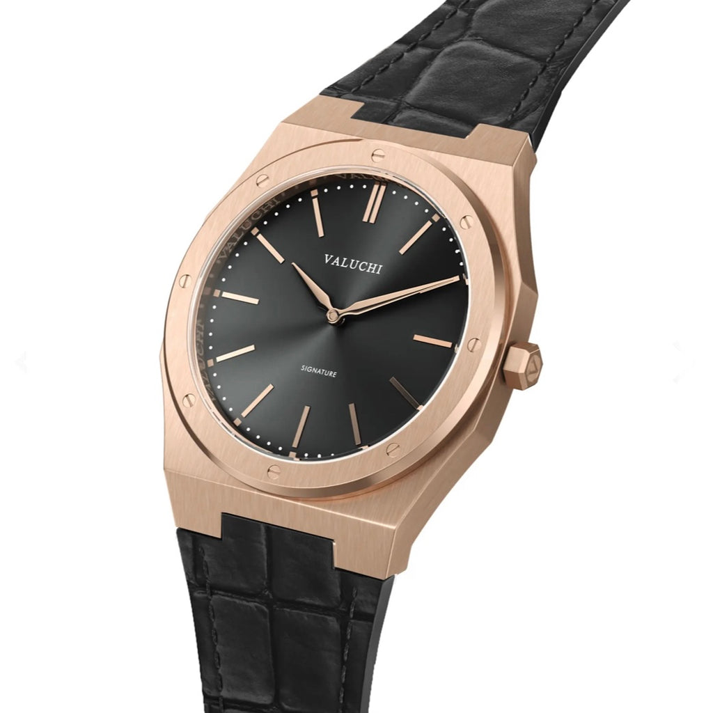 Date Master Series 40mm Leather Rose Gold Black