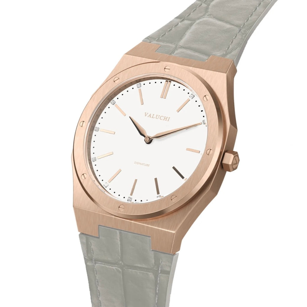 Date Master Series 36mm Leather Rose Gold White