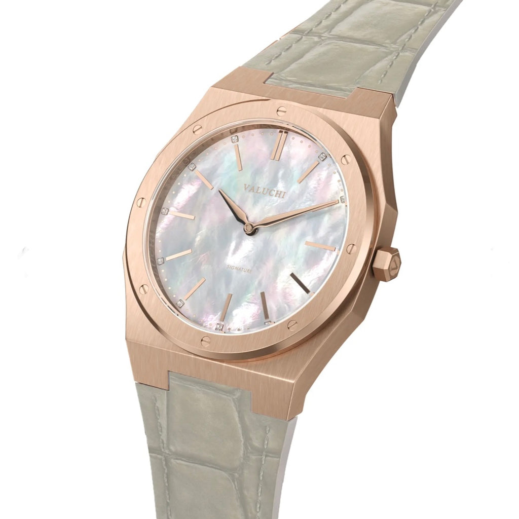 Date Master Series 36mm Leather Mother of Pearl