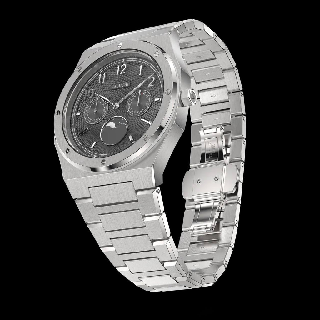 VALUCHI Dual Calendar Silver Black- 40MM