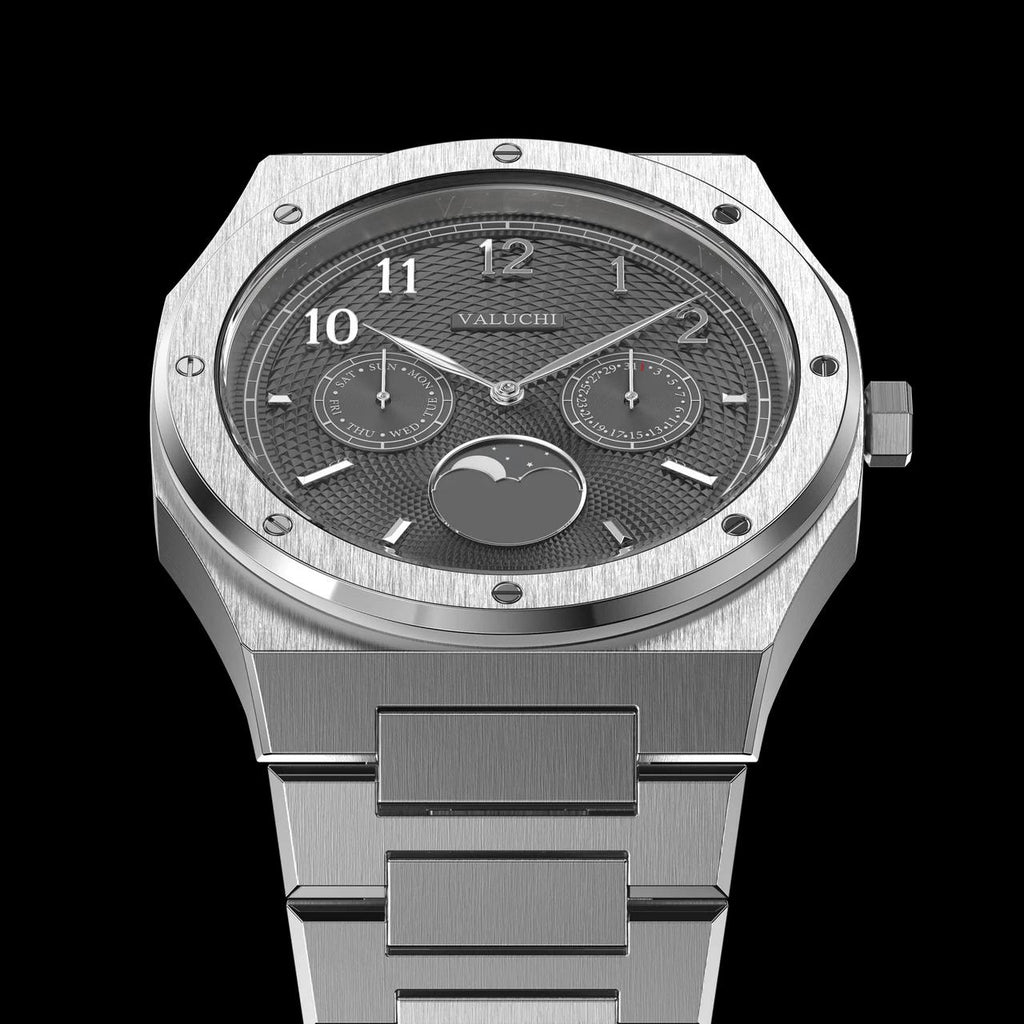 VALUCHI Dual Calendar Silver Black- 40MM