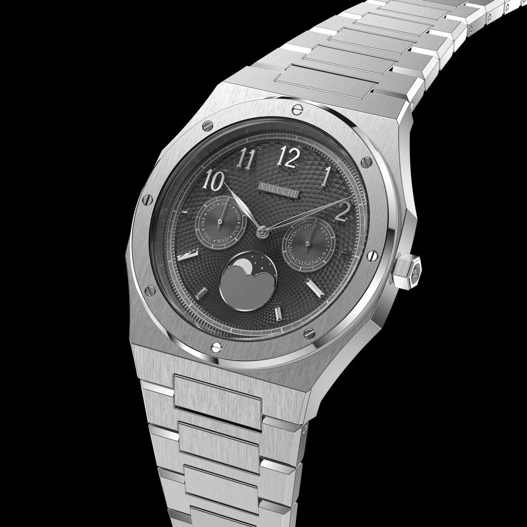 VALUCHI Dual Calendar Silver Black- 40MM