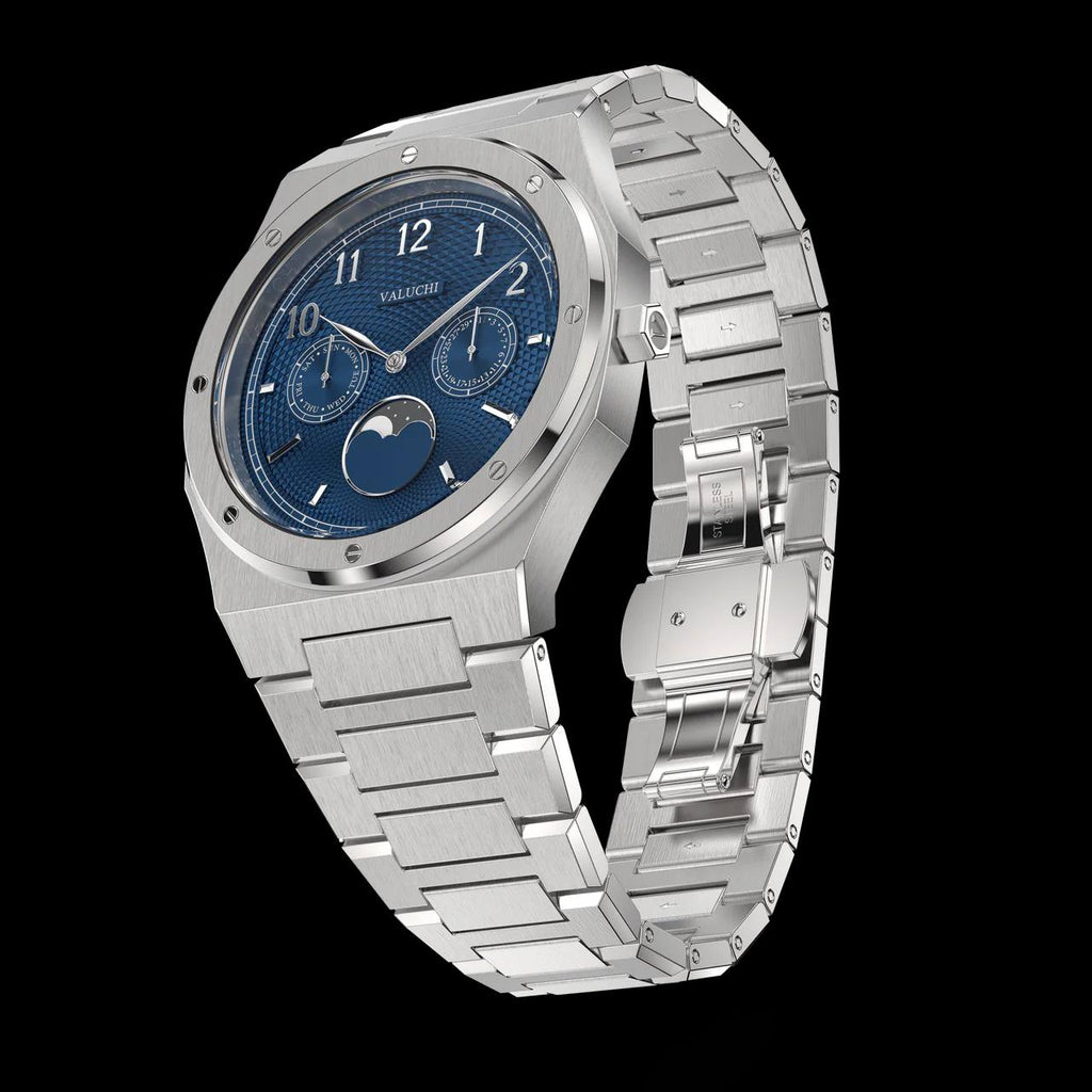 VALUCHI Dual Calendar Silver Blue- 40MM