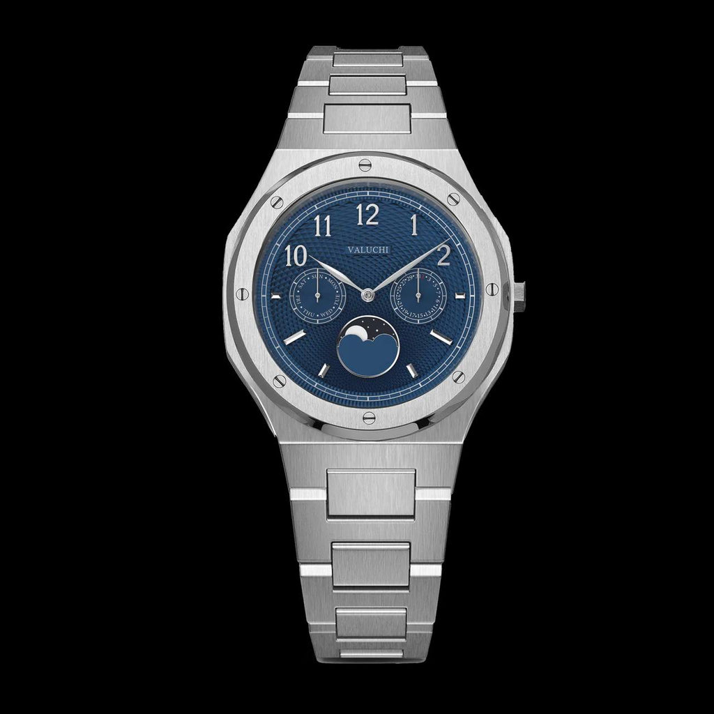 VALUCHI Dual Calendar Silver Blue- 40MM