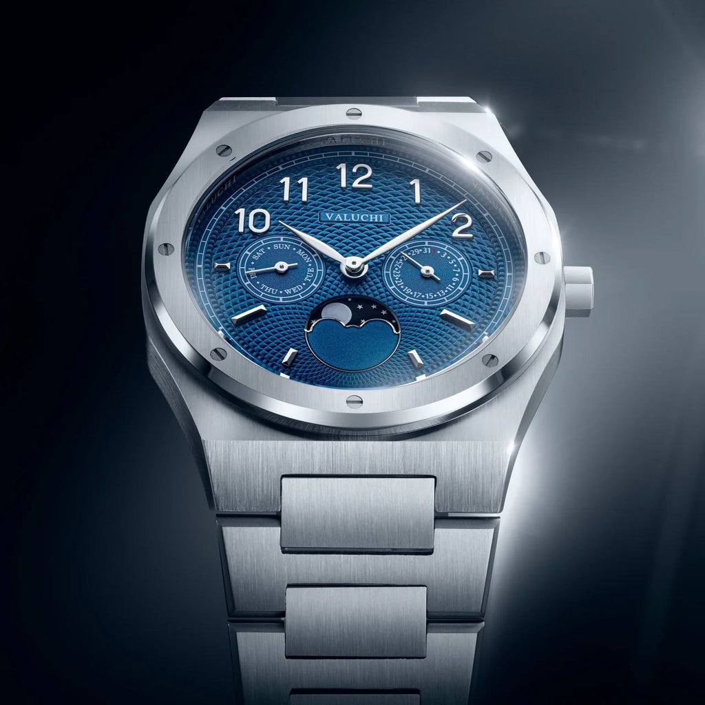 VALUCHI Dual Calendar Silver Blue- 40MM