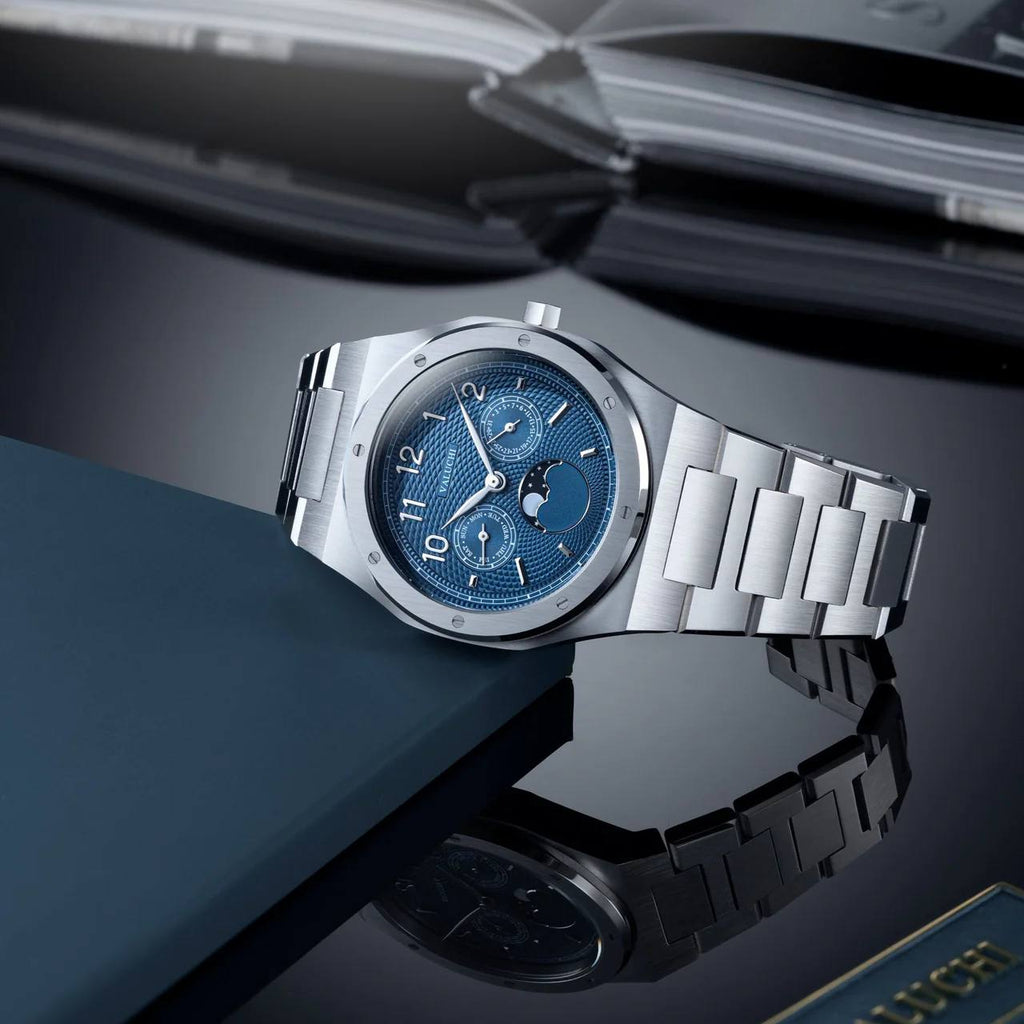 VALUCHI Dual Calendar Silver Blue- 40MM