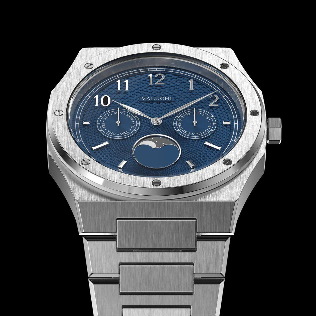 VALUCHI Dual Calendar Silver Blue- 40MM