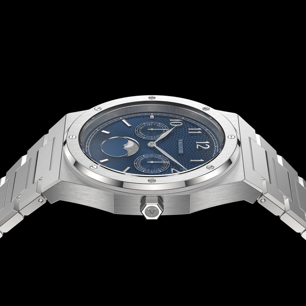 VALUCHI Dual Calendar Silver Blue- 40MM
