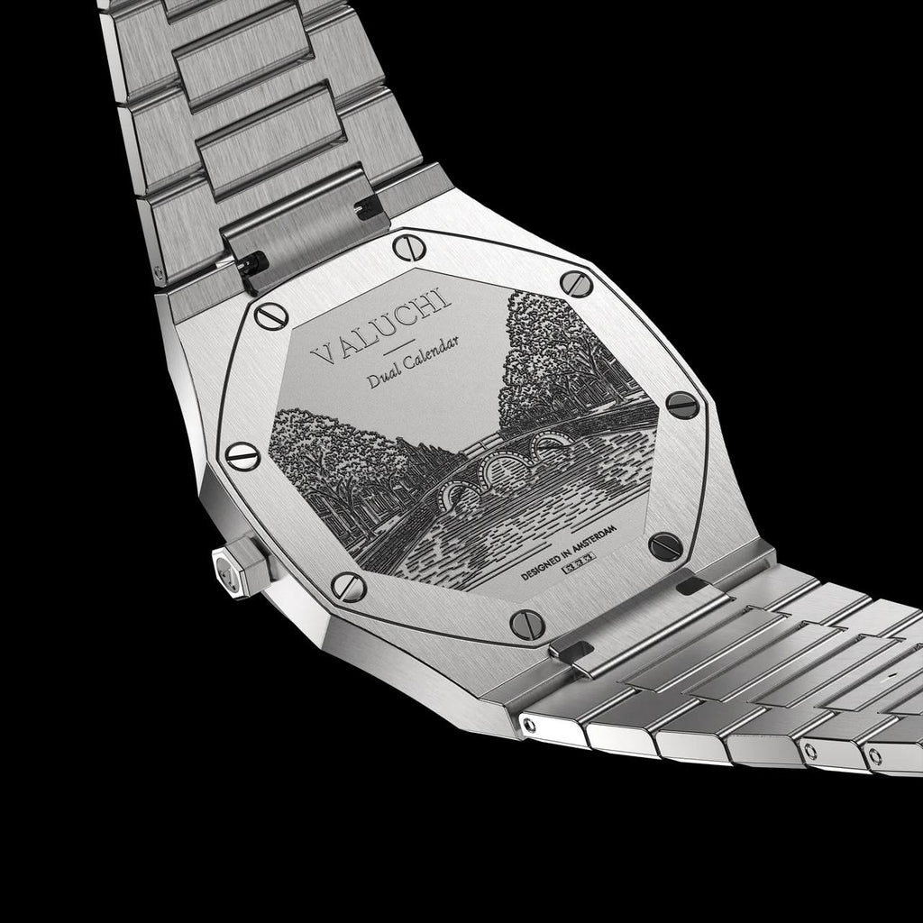VALUCHI Dual Calendar Silver Blue- 40MM