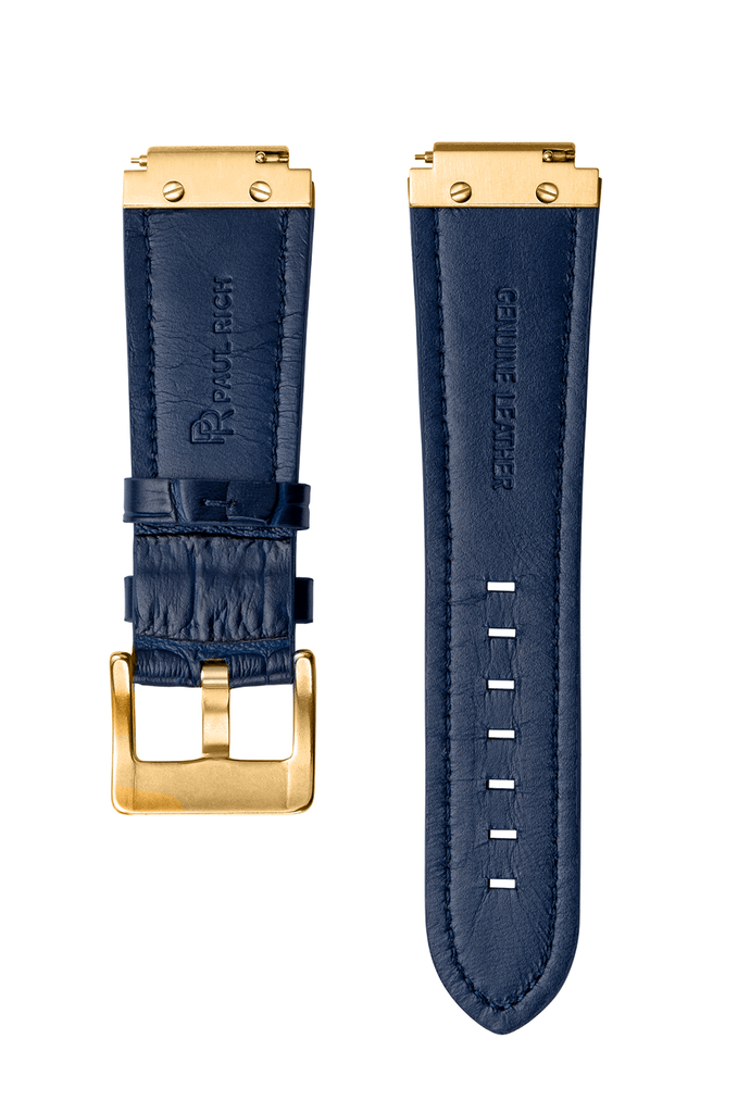 LEATHER WATCHBAND - GOLD BLUE